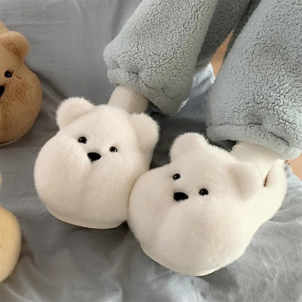 Pantuflas antideslizantes de algodón con suela para casa de oso - imagen 3