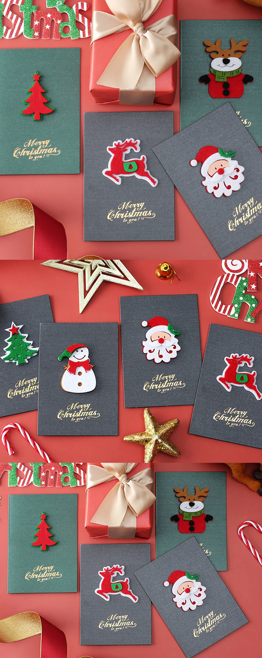 Detalle del diseño 3D en fieltro de las tarjetas navideñas
