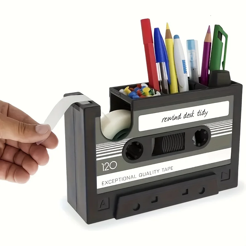 Portalápices infantil retro con organizador de cassettes