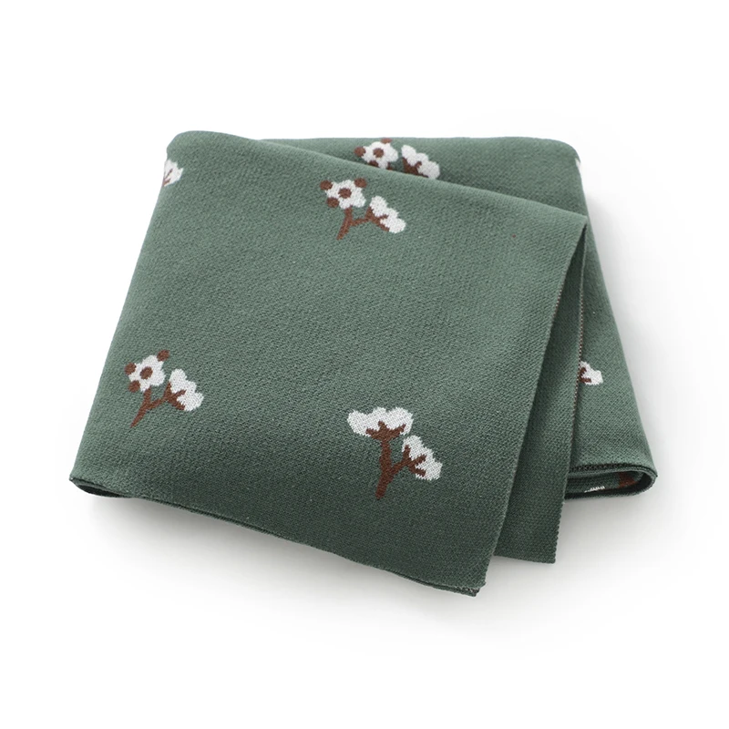 Manta de algodón para bebé floral tejida para cuna y cochecito