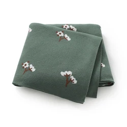 Manta de algodón para bebé floral tejida para cuna y cochecito