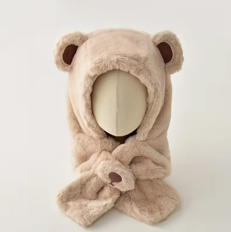 Conjunto gorro y bufanda de oso de peluche con orejas para niña - imagen 2