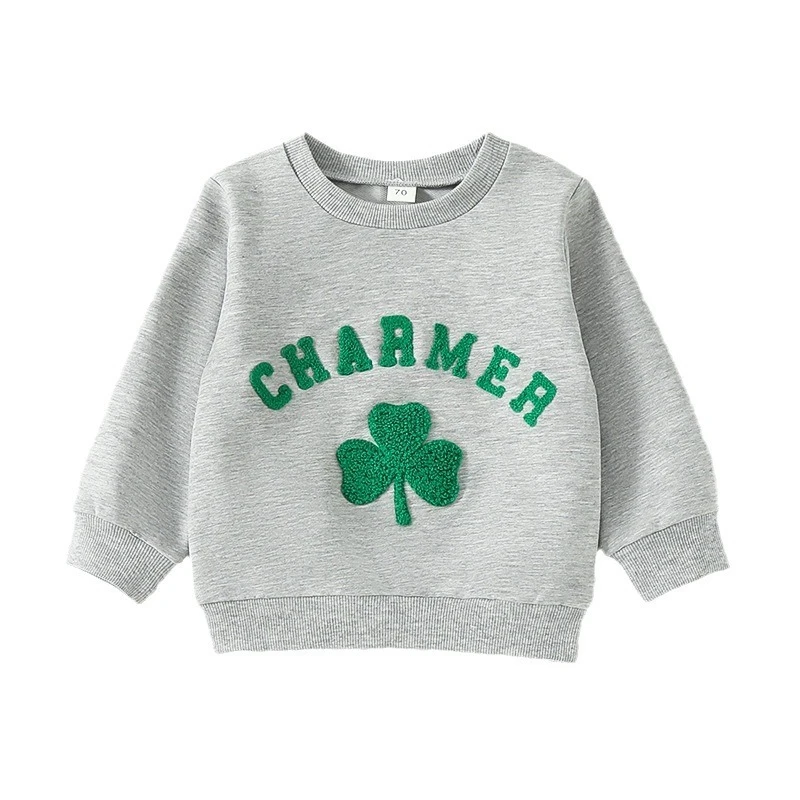 Sudadera infantil de entretiempo cuello redondo con estampado de trébol