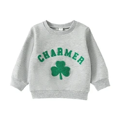 Sudadera infantil de entretiempo cuello redondo con estampado de trébol