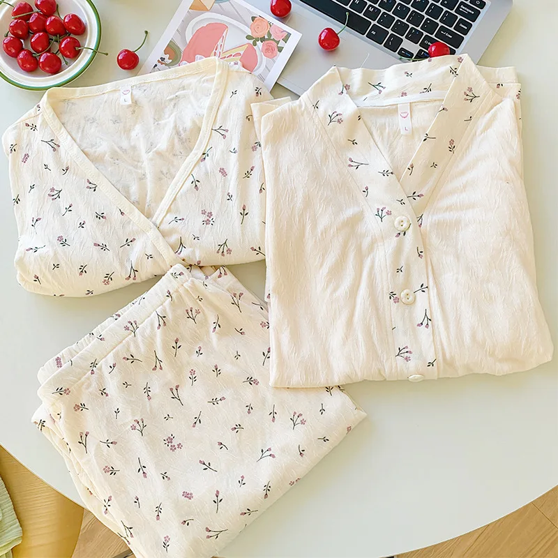 Pijama de lactancia de algodón floral para verano y otoño - imagen 5