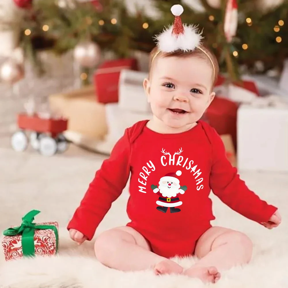 Mameluco de Navidad rojo en algodón con estampado Santa - imagen 2