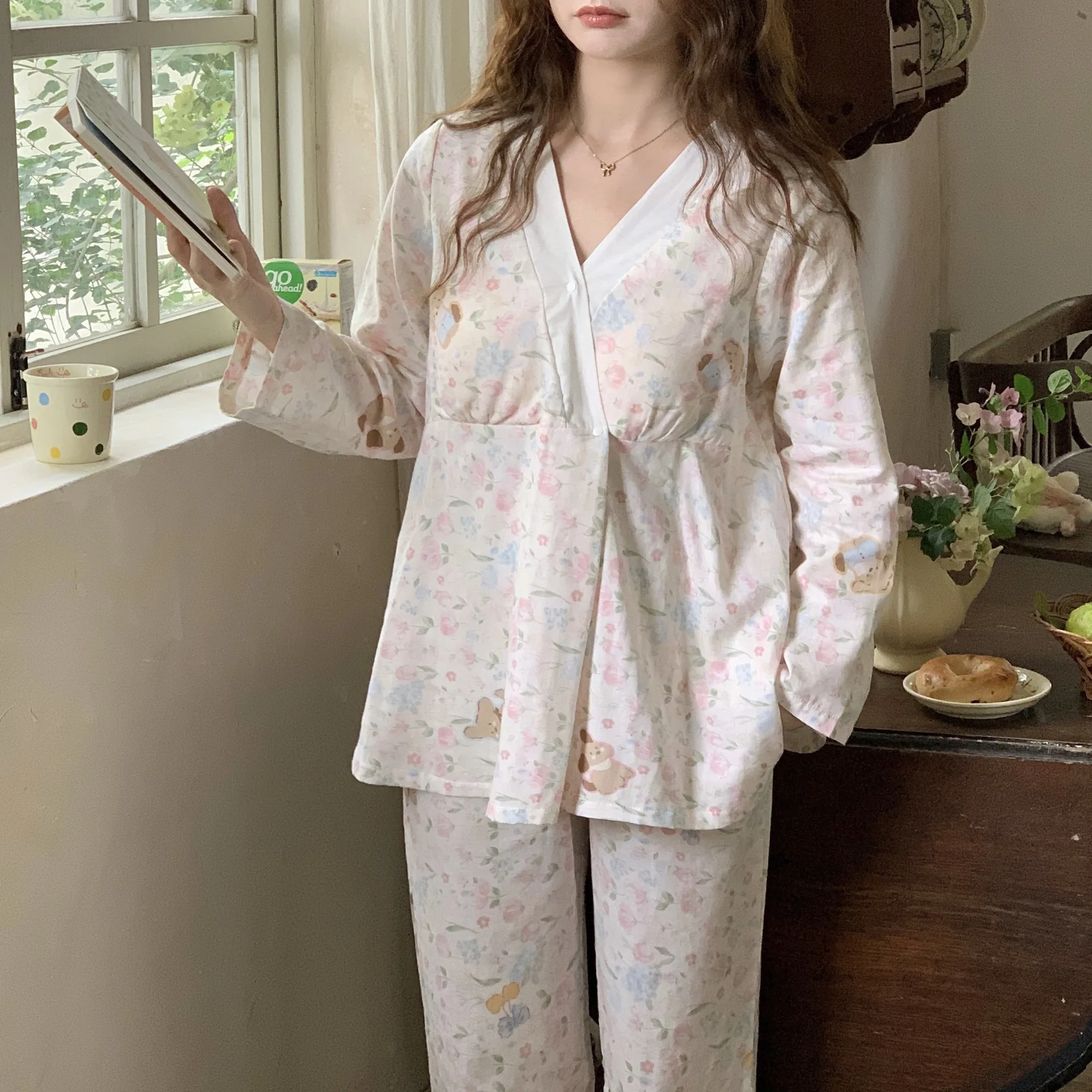 Pijama de lactancia de algodón para embarazadas y maternidad - imagen 4