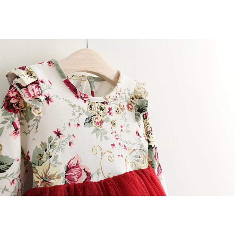 Vestido tutú navideño floral niña manga larga con volantes - imagen 4