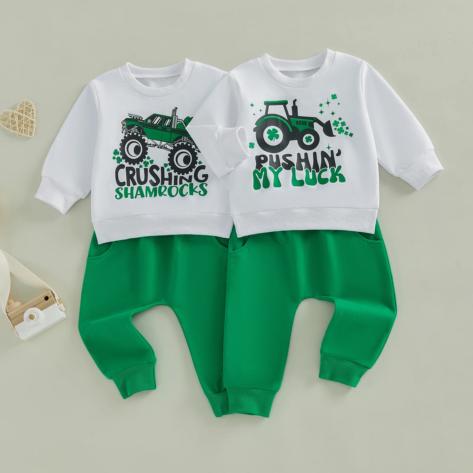 Conjunto de bebé primavera: sudadera y pantalón con estampado trébol - imagen 4