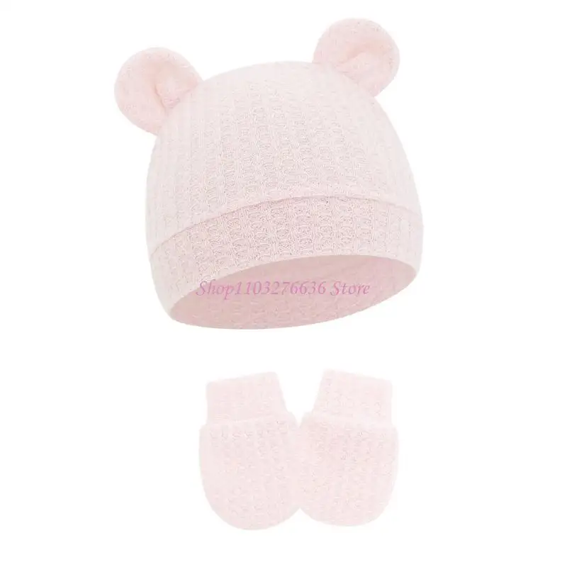 R6FD Conjunto gorro y guantes de algodón para recién nacidos - imagen 2