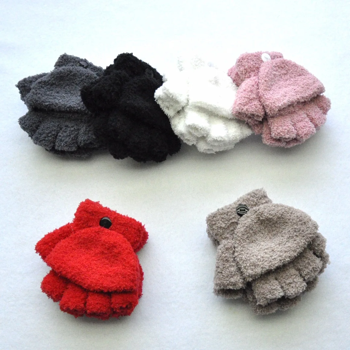 Guantes de invierno de lana Coral con tacto medio dedo cálidos - imagen 2