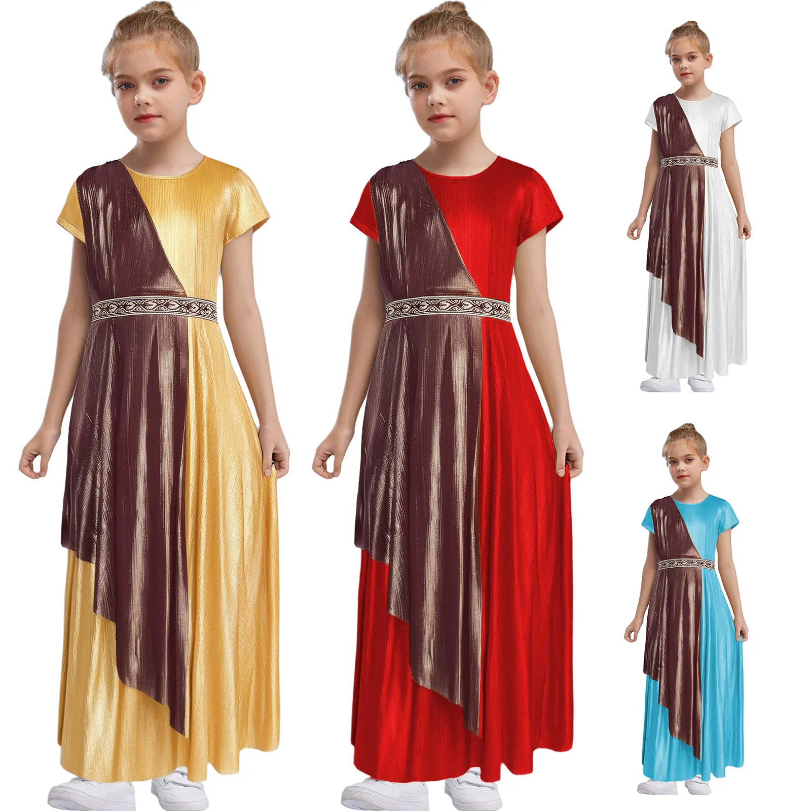 Disfraz de Atenea griega con toga metálica para niña - imagen 3