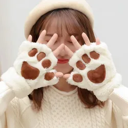 Guantes garra de gato cálidos para niños, manoplas medio dedo