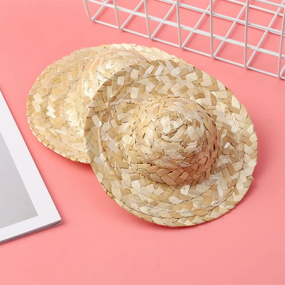 Sombrero de paja tejido amarillo para muñecas – Accesorio DIY - imagen 4