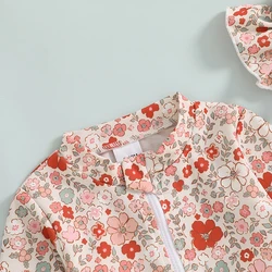 Traje de baño antisarpullidos manga larga floral con gorro y volantes