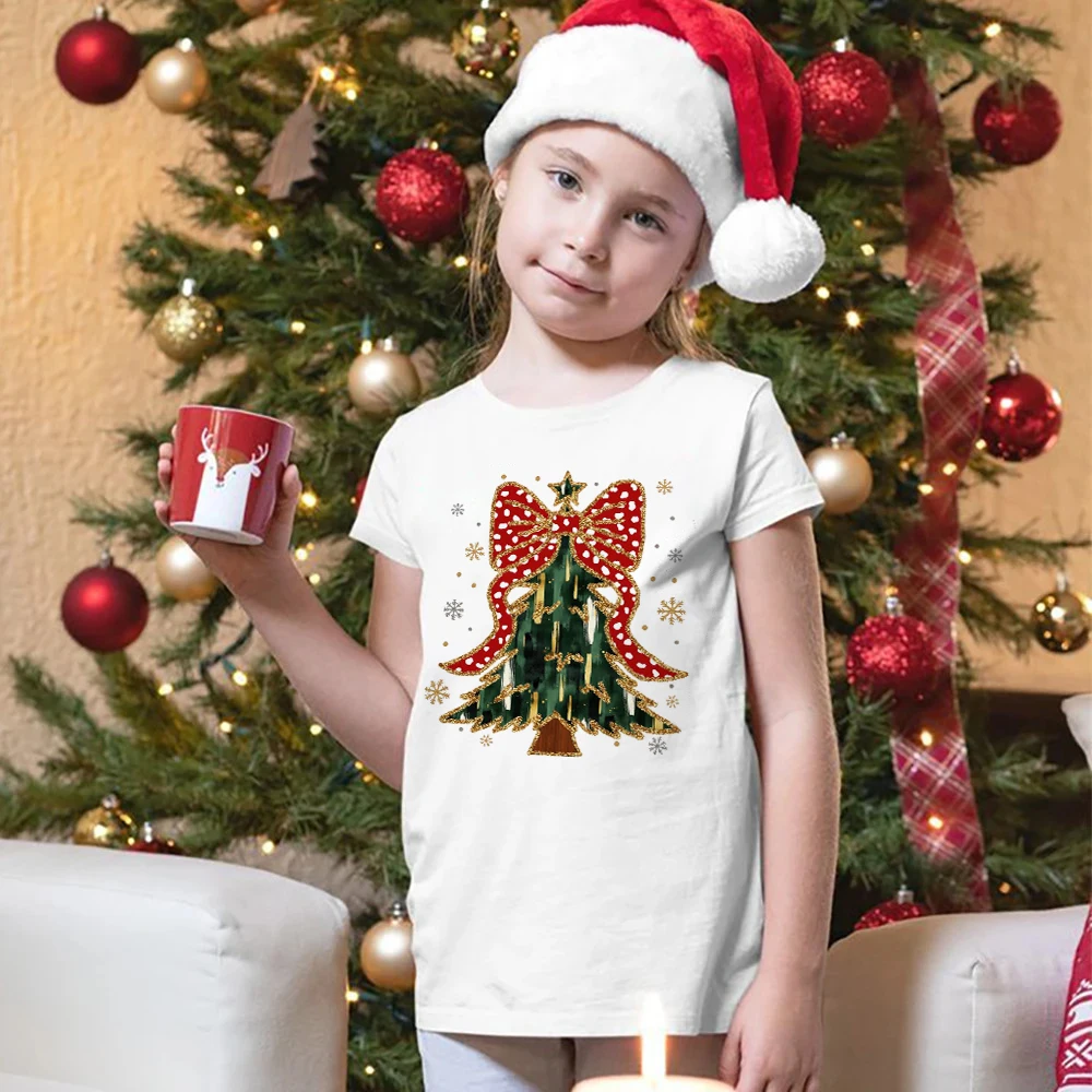 Camiseta navideña con lazo de árbol navideño para niños - imagen 3