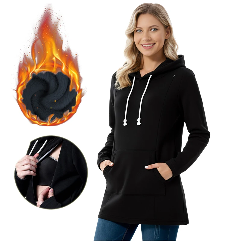 Sudadera premamá con capucha cálida de algodón cómoda para embarazo - imagen 2