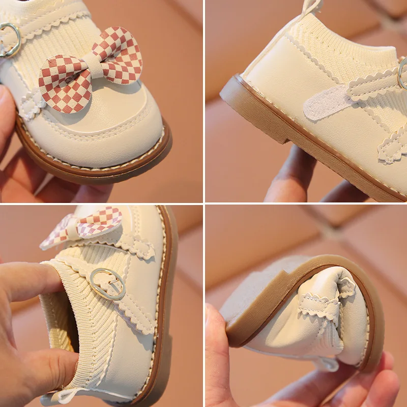 Zapatos de niña en cuero con lazo – planos estilo princesa dulce - imagen 2