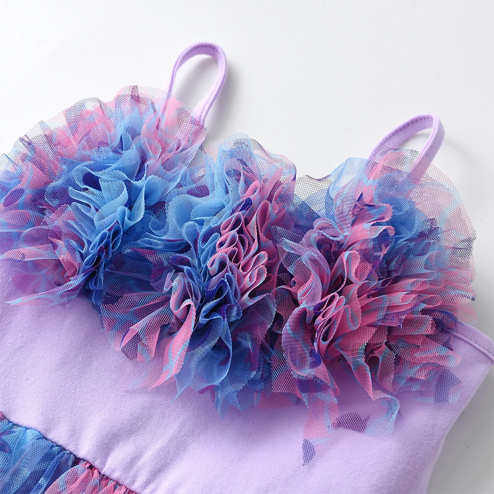DXTON vestido de niña veraniego con tirantes tul floral - imagen 3