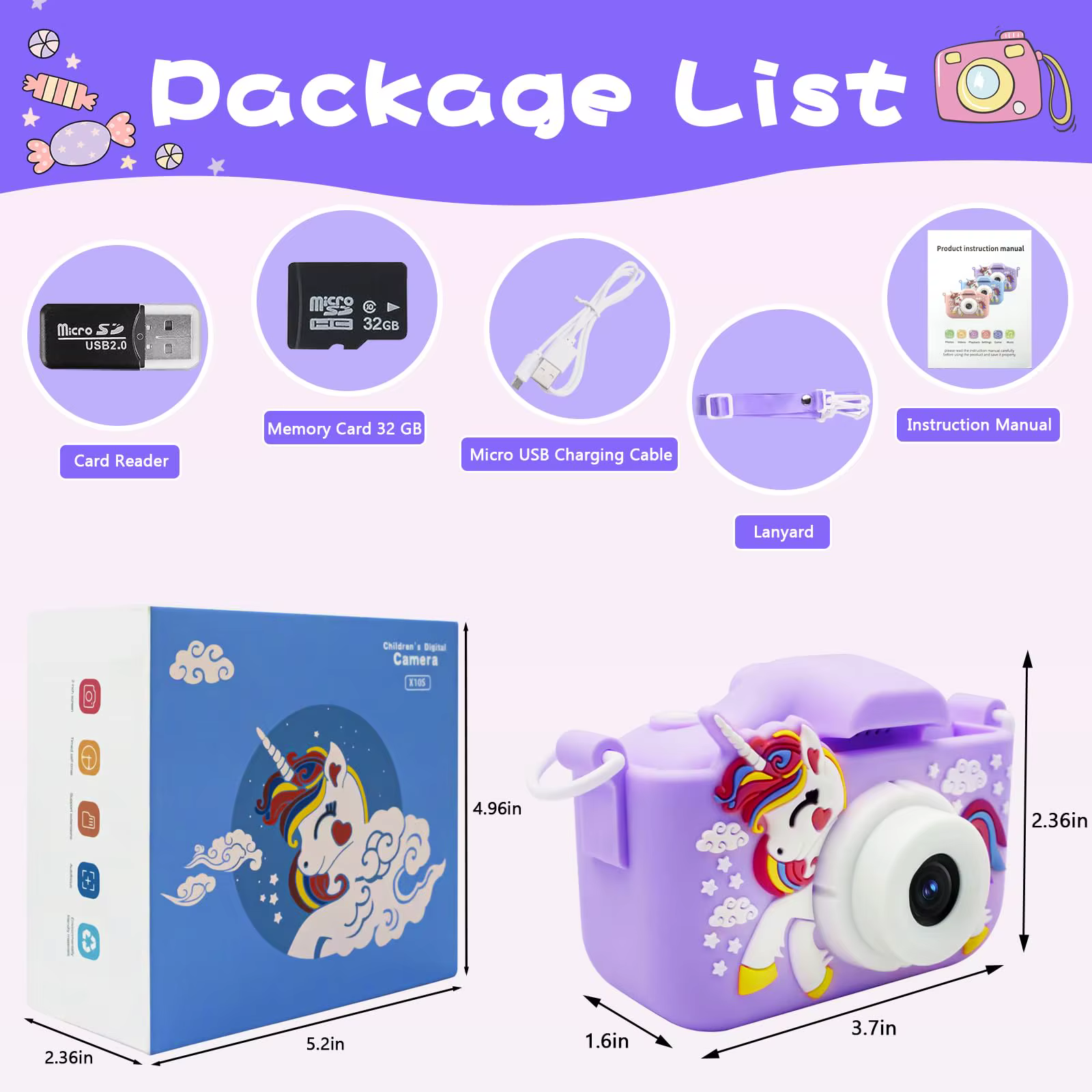Cámara de fotos infantil unicornio – Juguete digital interactivo