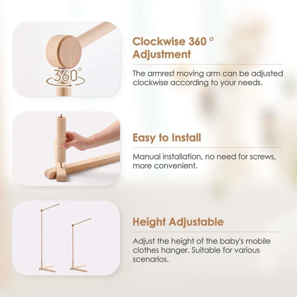 Sonajero de madera para bebé - Campana móvil en cama y cuna suave - imagen 2