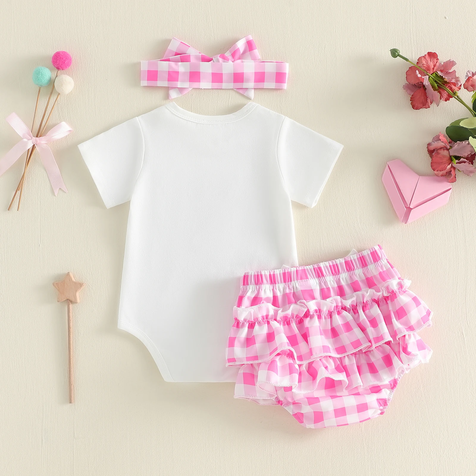 Conjunto de verano para niña con pantalones cortos y diadema