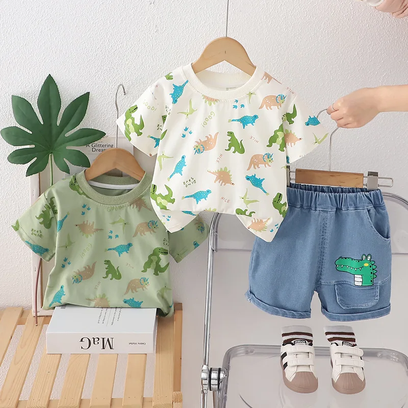 Conjunto verano bebé niño camiseta estampada y bermudas vaqueras - imagen 4
