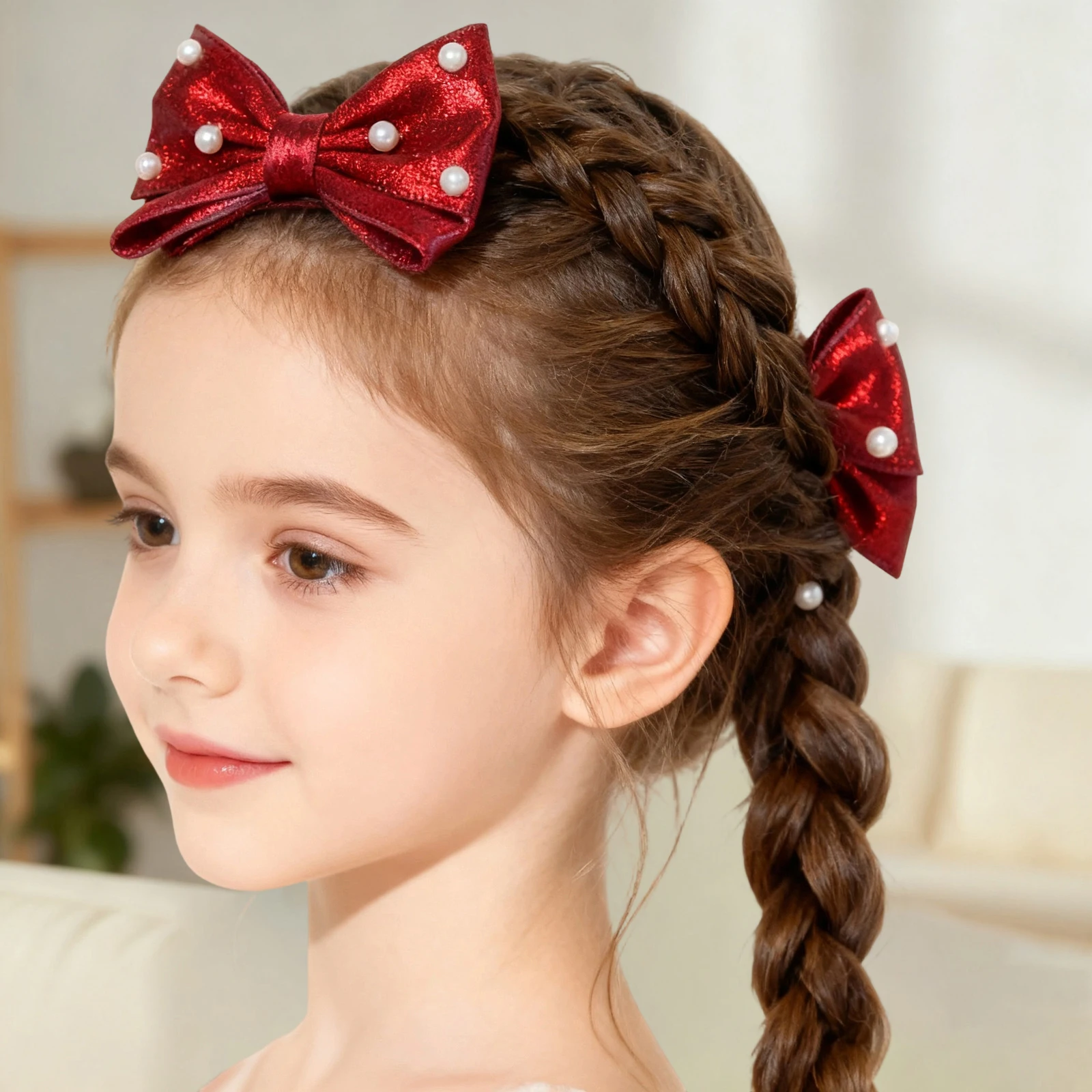 Pinzas para el pelo con lazo de perlas para niñas y niños - imagen 5