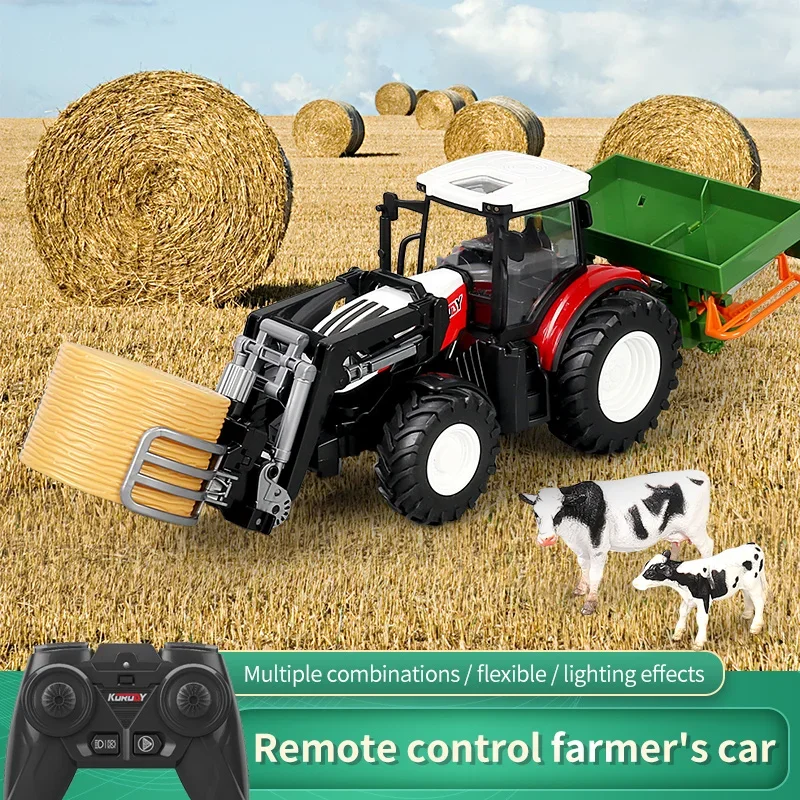 Tractor de granja a control remoto con remolque 2.4G para niños
