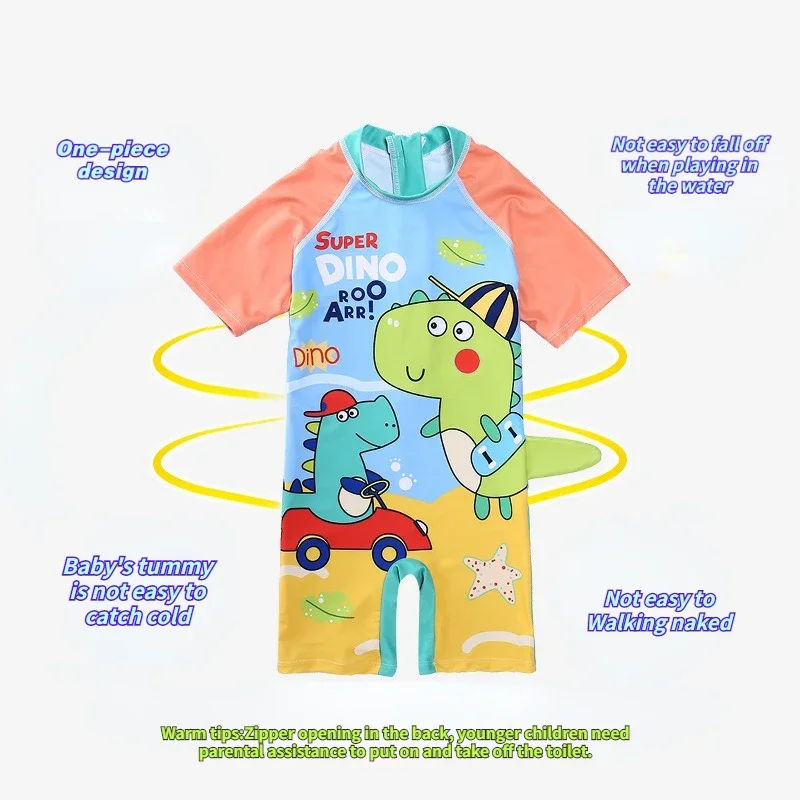 Bañador con protección solar UPF y gorro estampado dinosaurios bebés - imagen 4