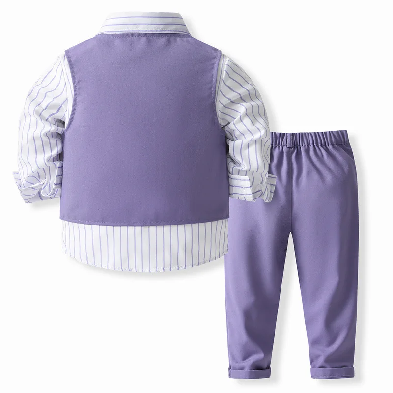 Boutique conjunto bebé algodón rayas – chaleco, pantalón y corbata - imagen 2