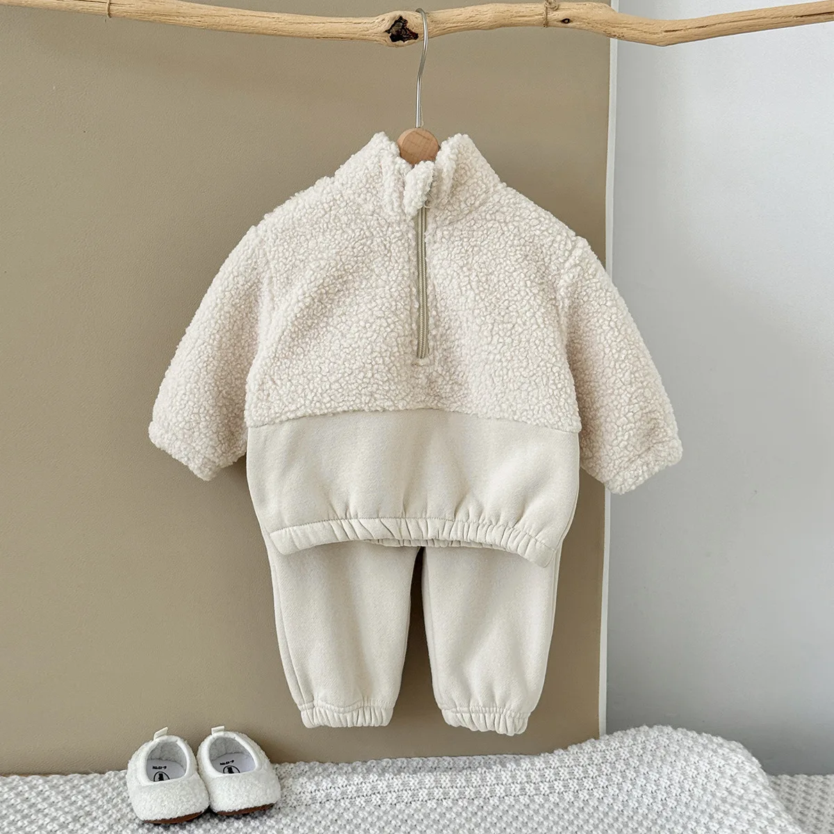 Conjunto de chándal de lana para niños pequeños, térmico