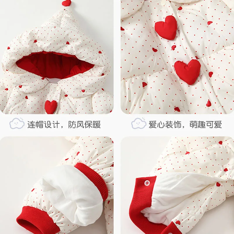 Pelele de invierno con capucha gruesa y puntos princesa para bebé - imagen 3