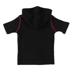 Camiseta negra acanalada para niña con capucha y botones