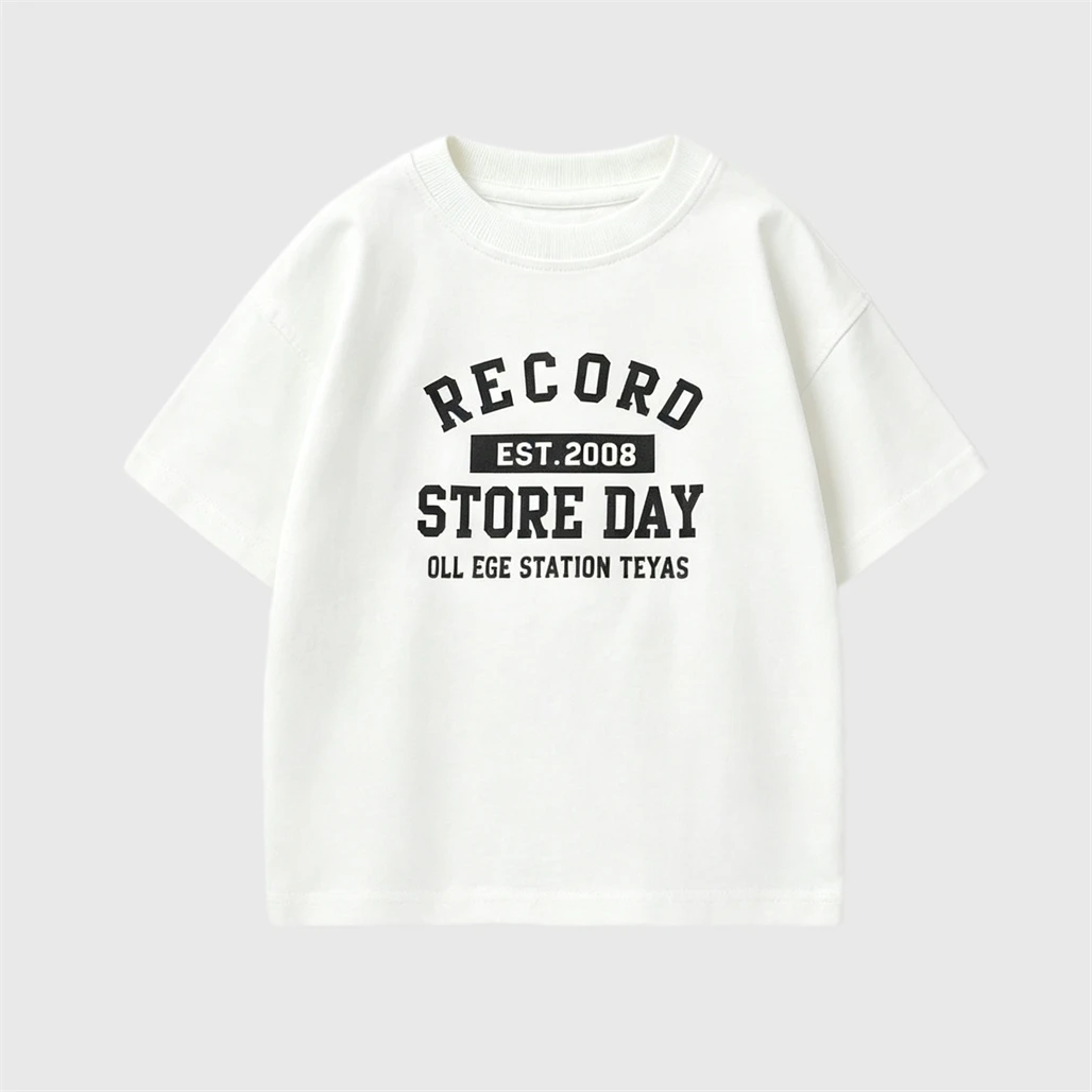 Camiseta infantil de cuello redondo con letras, gris y blanco - imagen 3