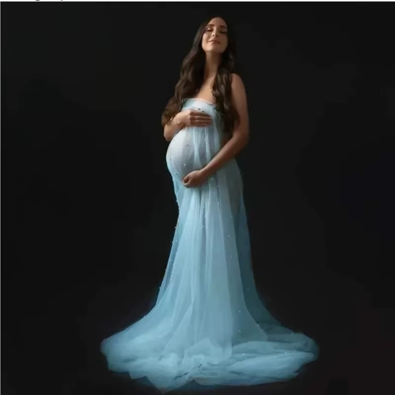 Vestido de maternidad sin tirantes tul para fotos - imagen 5