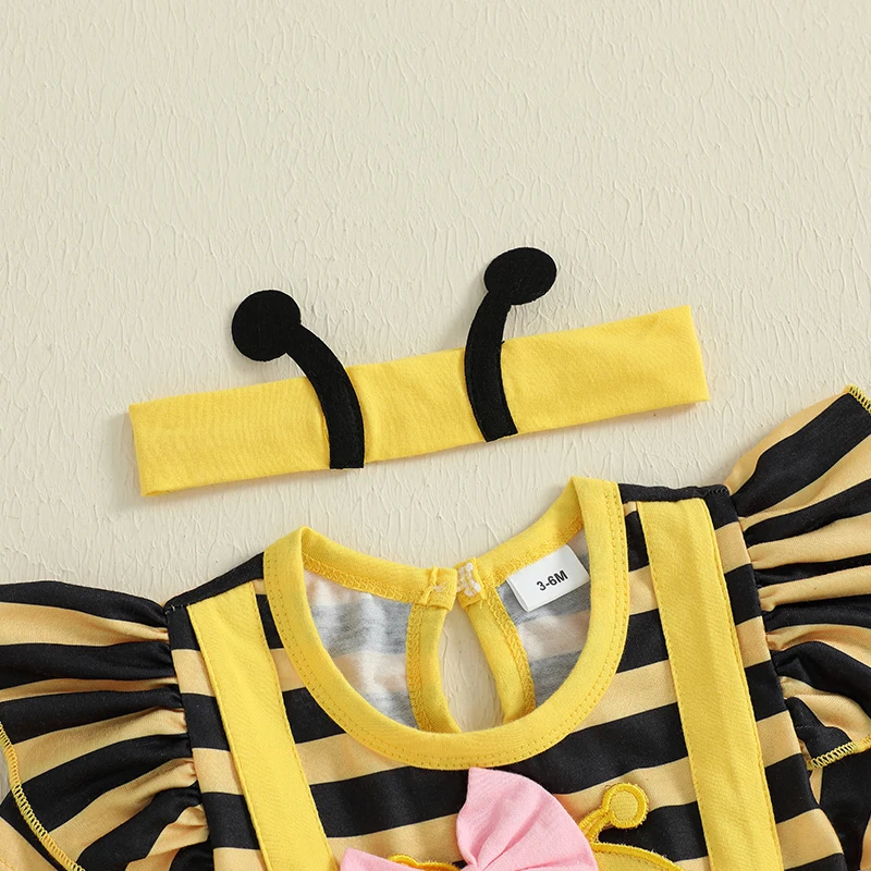 VISgogo mameluco de recién nacida niña con rayas y diadema abeja - imagen 3
