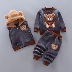 Conjunto de invierno para bebé: chaleco de lana con capucha y pantalón