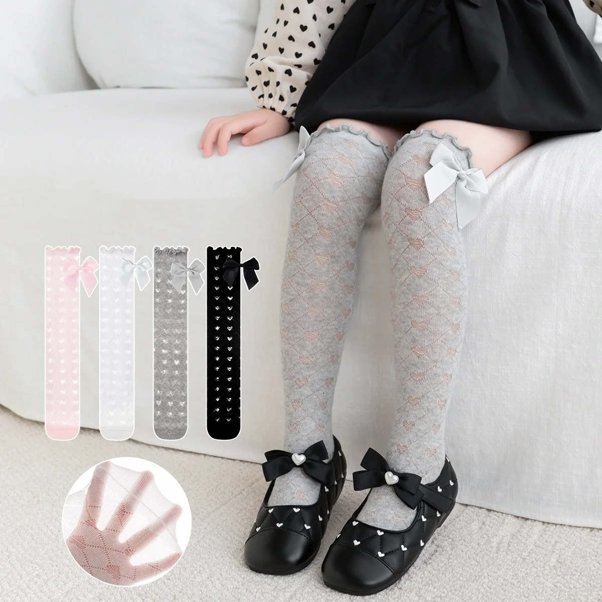 Calcetines altos de algodón con lazo estilo princesa para niñas - imagen 3