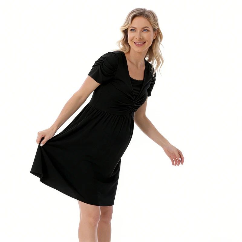 Vestido de lactancia en modal con escote cruzado y manga corta - imagen 3