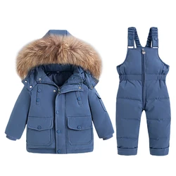 Traje de nieve de invierno grueso con cuello de piel auténtica