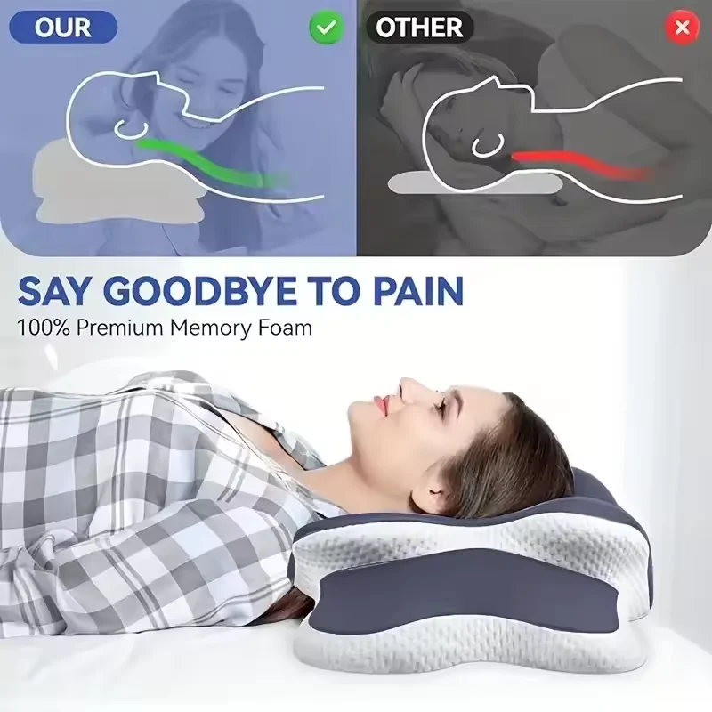 Almohada cervical ergonómica viscoelástica con funda de seda hielo - imagen 5