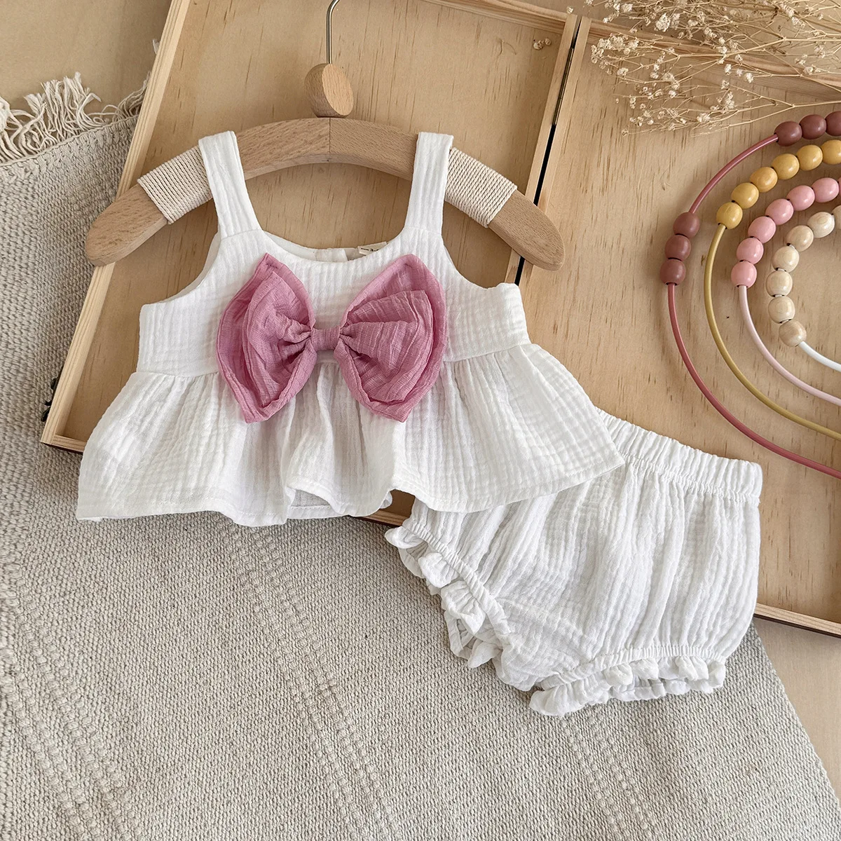 Conjunto bebé niña de verano en algodón sin mangas con lazo grande - imagen 4
