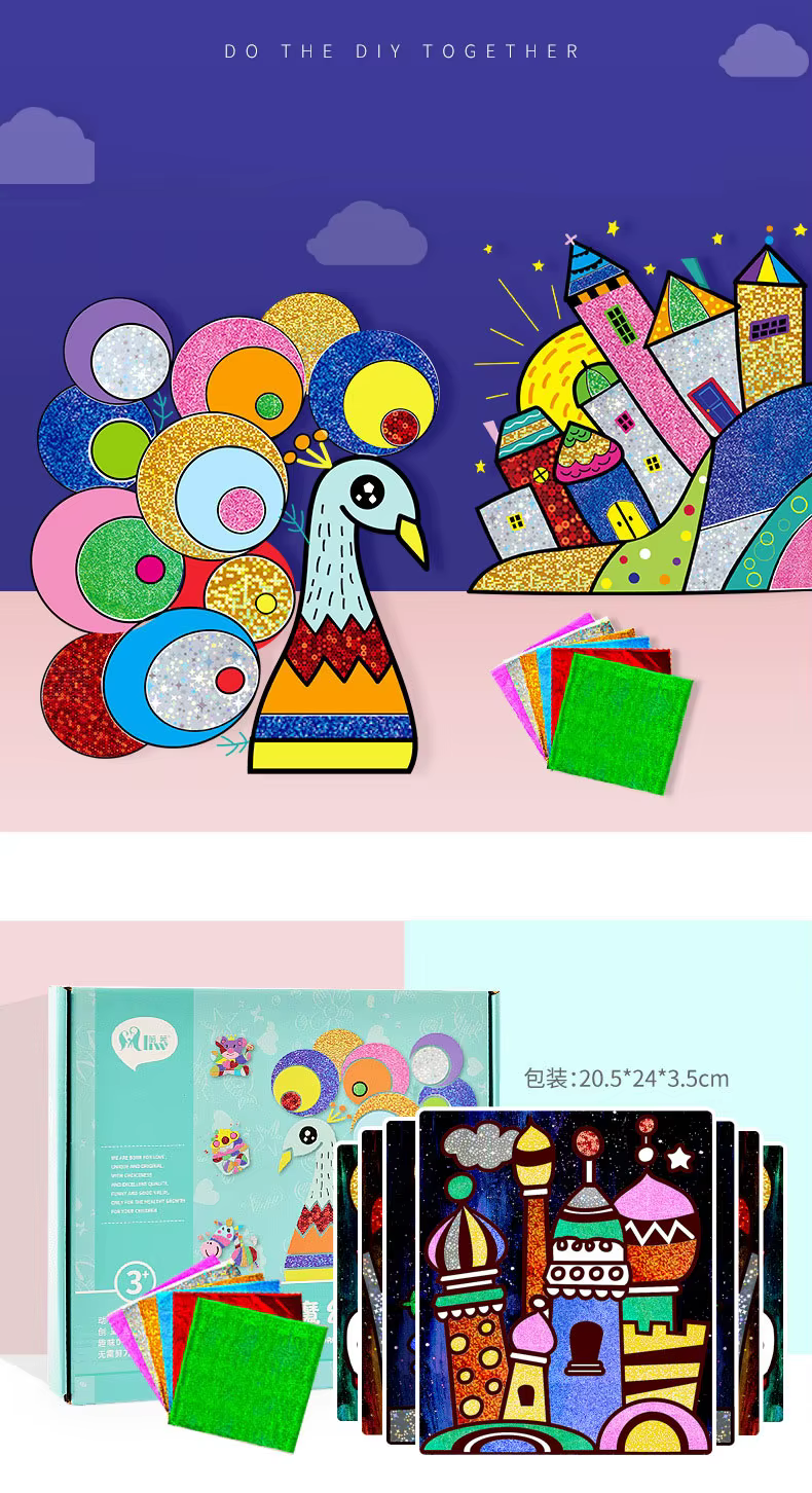 Pegatinas de arte mágico sobre fondo blanco mostrando diseños variados