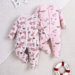 Mono de bebé de algodón puro cuatro estaciones unisex con pies
