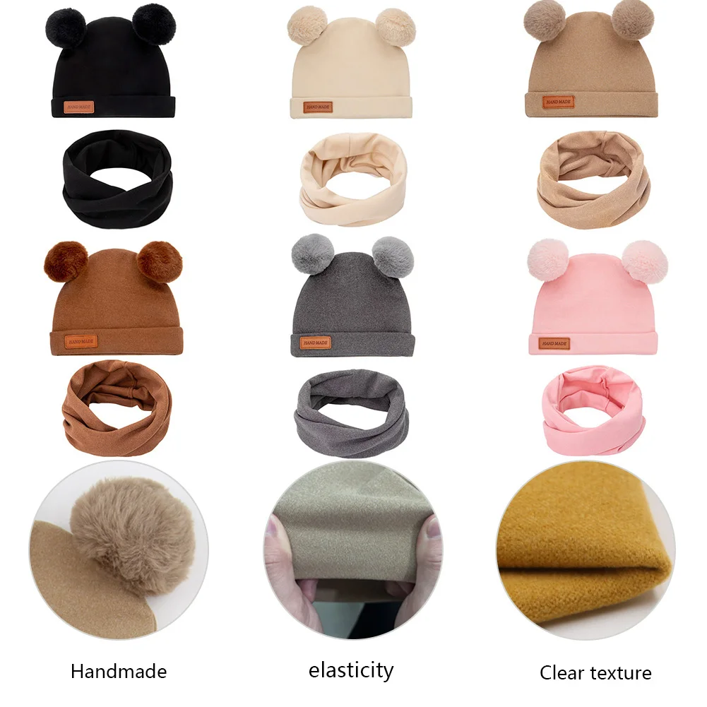 Gorro turbante con bufanda y pompón de cachemira para bebé
