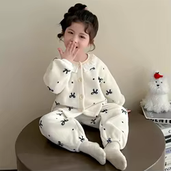 Conjunto de pijama infantil de lana con pajarita y cárdigan