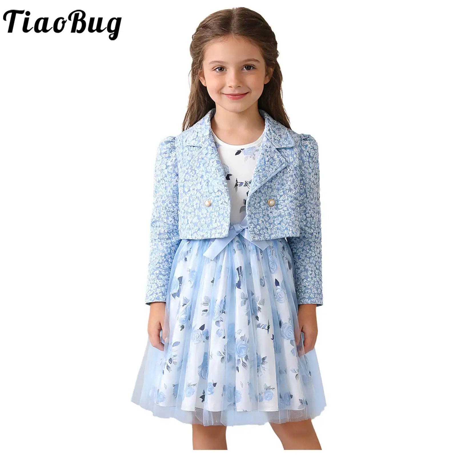 Vestido elegante niña con flores, capas en tul y cárdigan texturizado - imagen 5