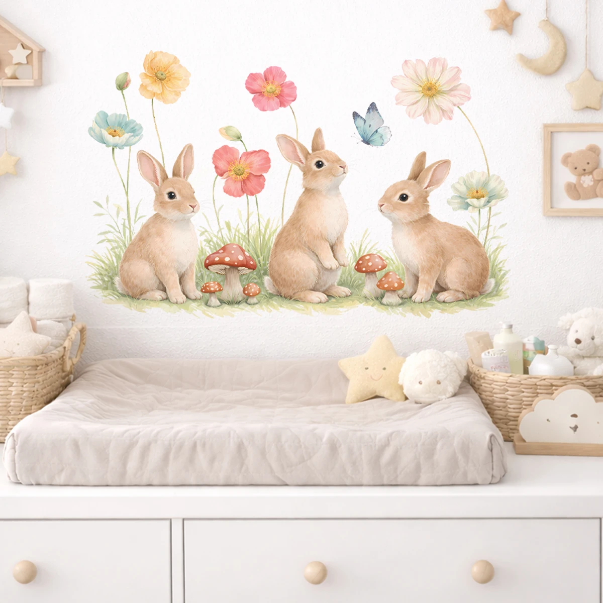 Pegatinas de pared conejo dibujos animados con flores - imagen 3
