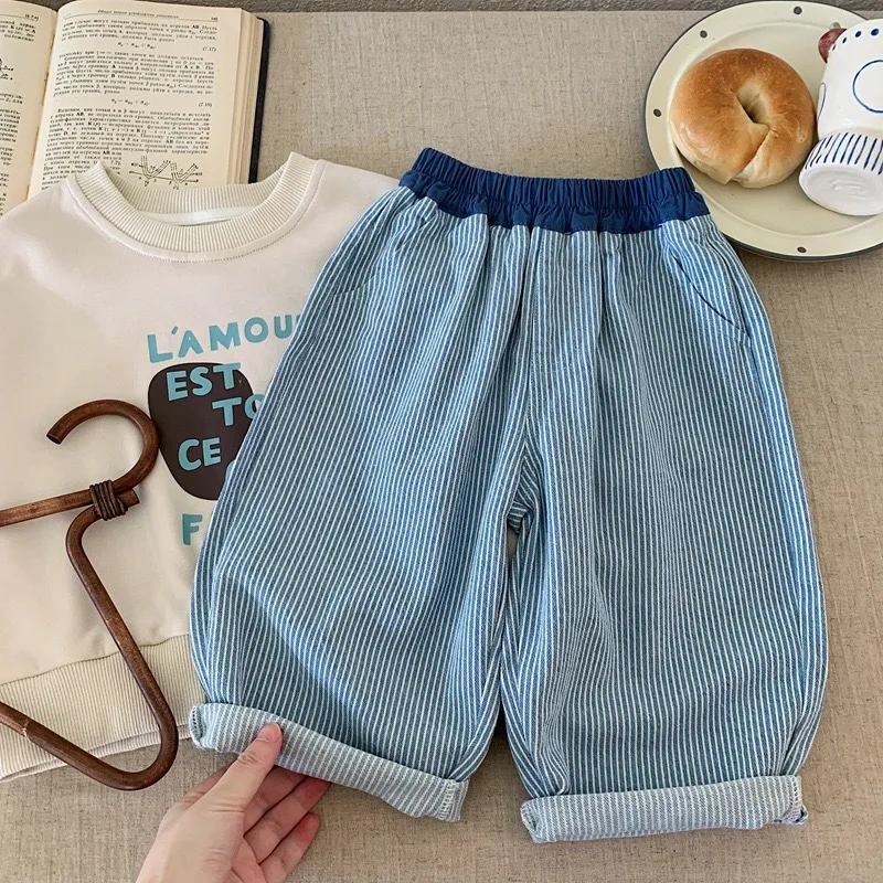 Pantalones vaqueros de algodón con rayas retro para niños - imagen 2